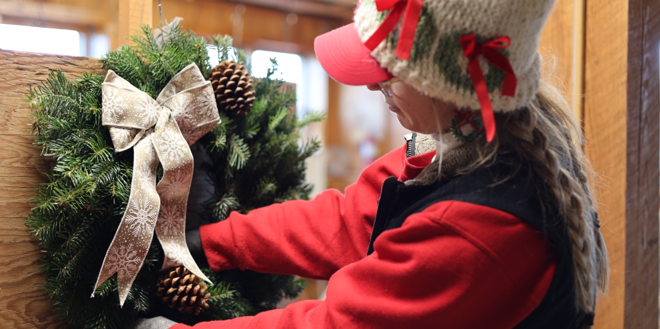 Kat making wreath